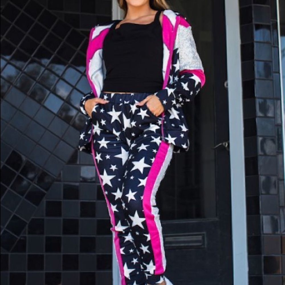 L & B Stars and Sequin Stripes Jogger Set - Picture 2 of 3